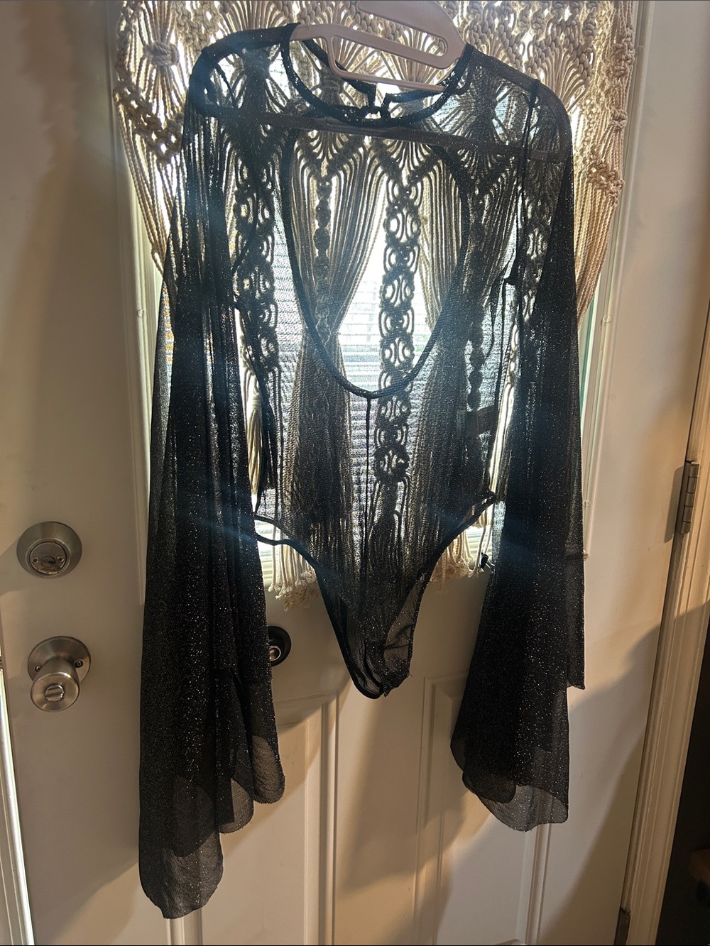 Sheer Black Long-Sleeve angle wing Mesh bodysuit